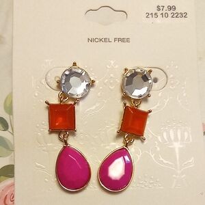 Chic Pink and Orange Dangle Earrings